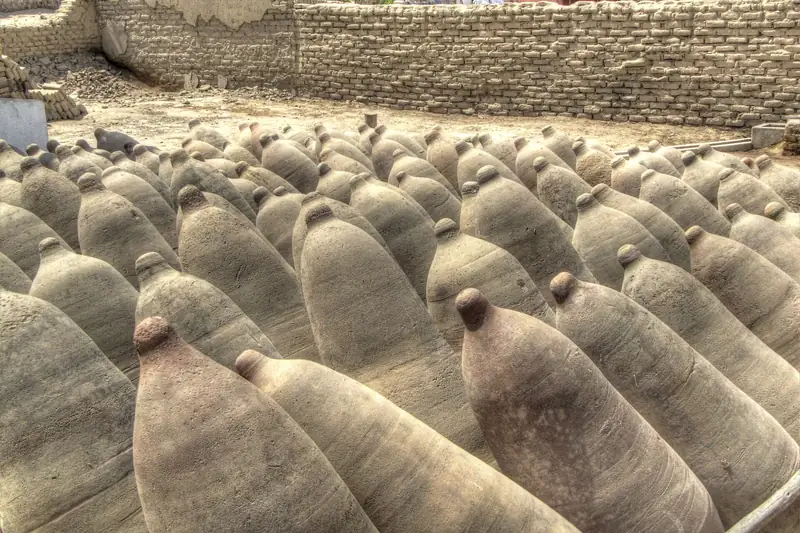 Clay pisco jars (botijas) at Bodega El Catador near Ica