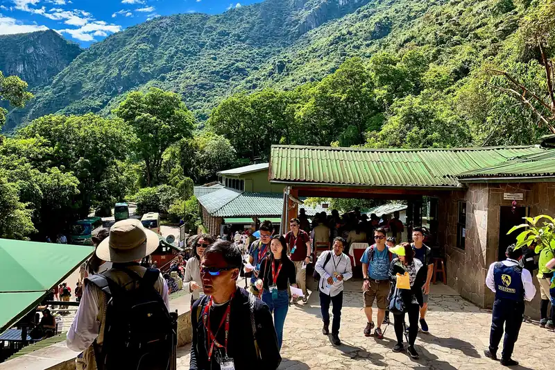 Visitors at the Machu Picchu entrance checkpoint