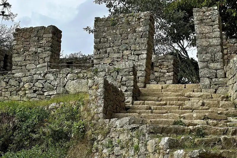 Stone ruins of Intipunku (Sun Gate) on the Inca Trail to Machu Picchu