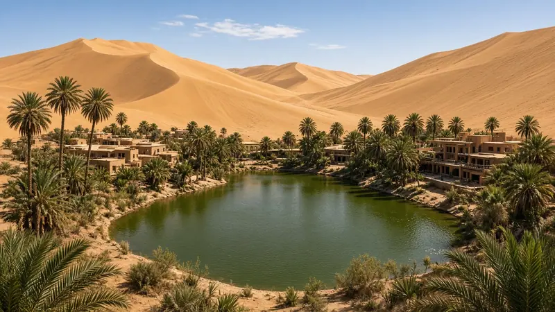 Huacachina oasis in Ica surrounded by sand dunes