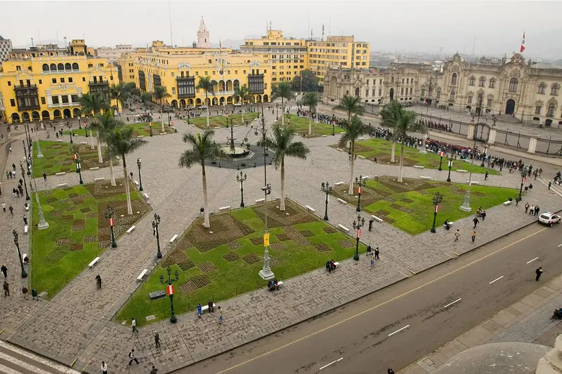 Lima’s Plaza Mayor from above, with the colonial buildings of the Historic Center