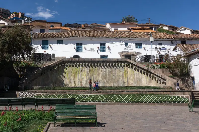 Plaza San Blas, a hillside neighborhood of whitewashed houses in Cusco