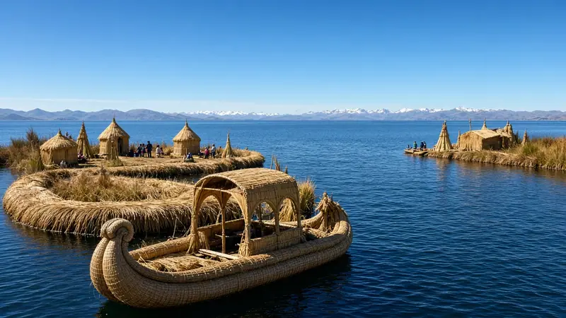 Totora reed boats and Uros islands on Lake Titicaca